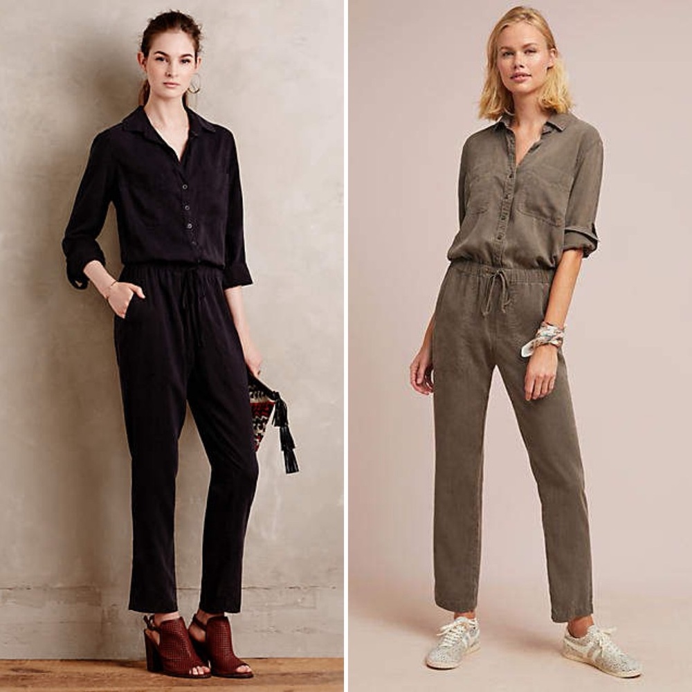 Anthropologie Cloth & Stone Dark Grey Long Sleeve Jumpsuit Size Small